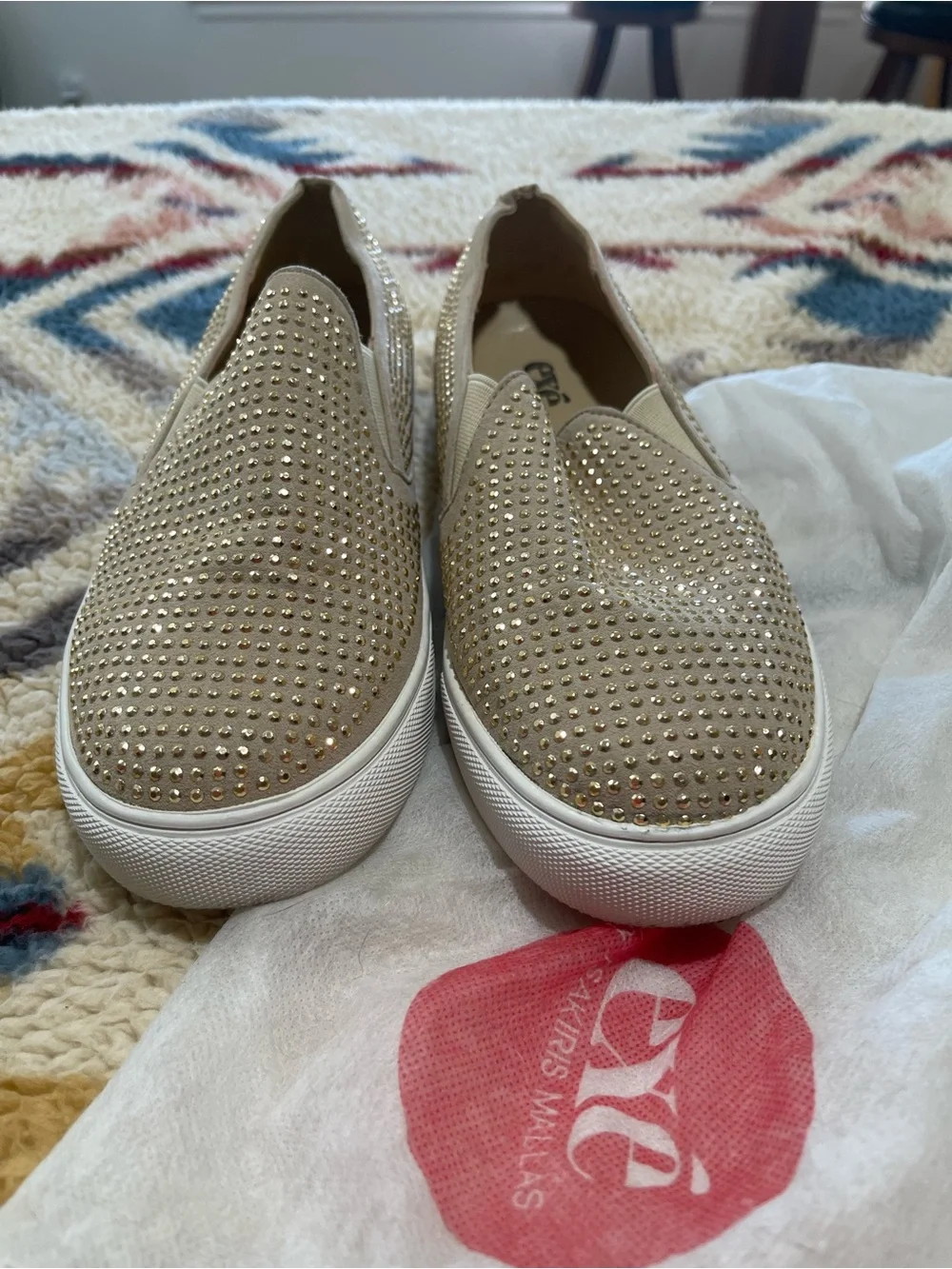 EXE by Tsakiris Mallas Beige Embellished Slip-On Sneakers | EU 39 ✨